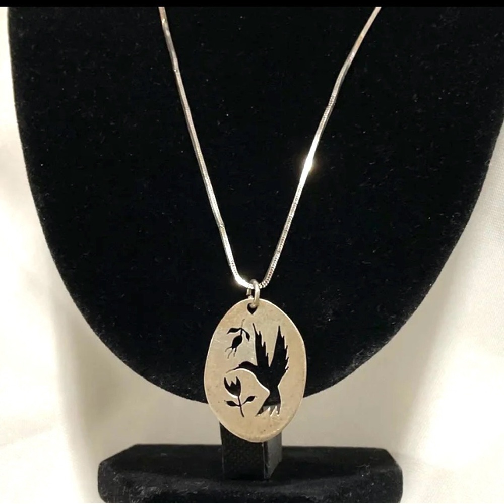 Hummingbird Cutout Pendant Necklace (marked 925 chain)